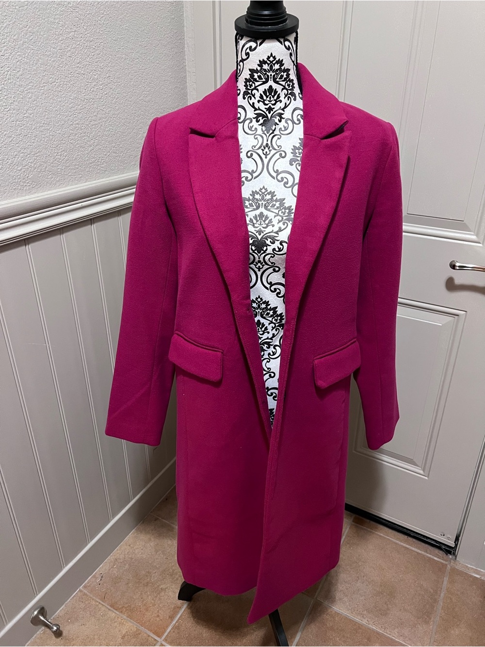 Banana Republic Magenta Long Wool-Blend Coat